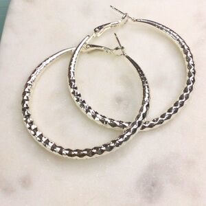 Silver Hoop Earrings With Pattern